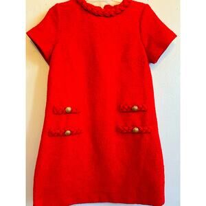 Tuckernuck Tweed Jackie O Red Mini Dress Lined Gold Buttons Holiday Classic Sz S